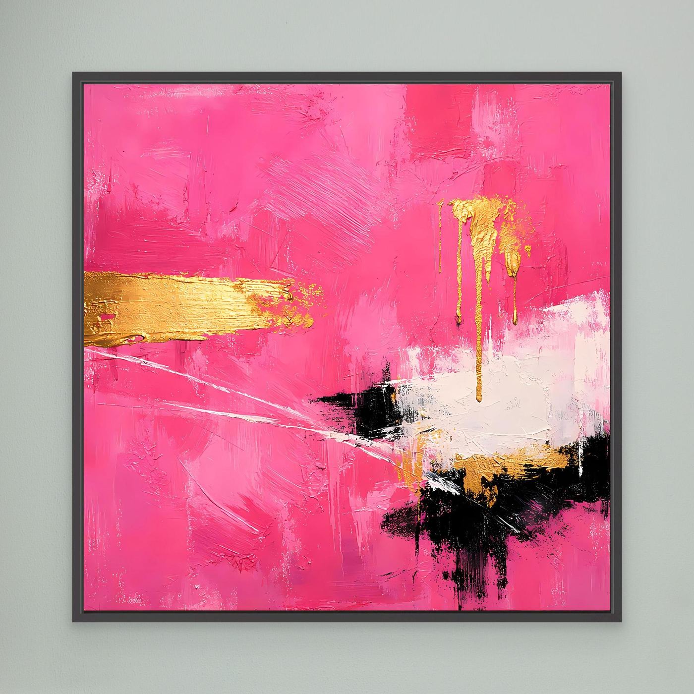 Leinwand Abstraktes Farbenspiel in Pink und Gold | Modernes Expressionistisches Wandbild