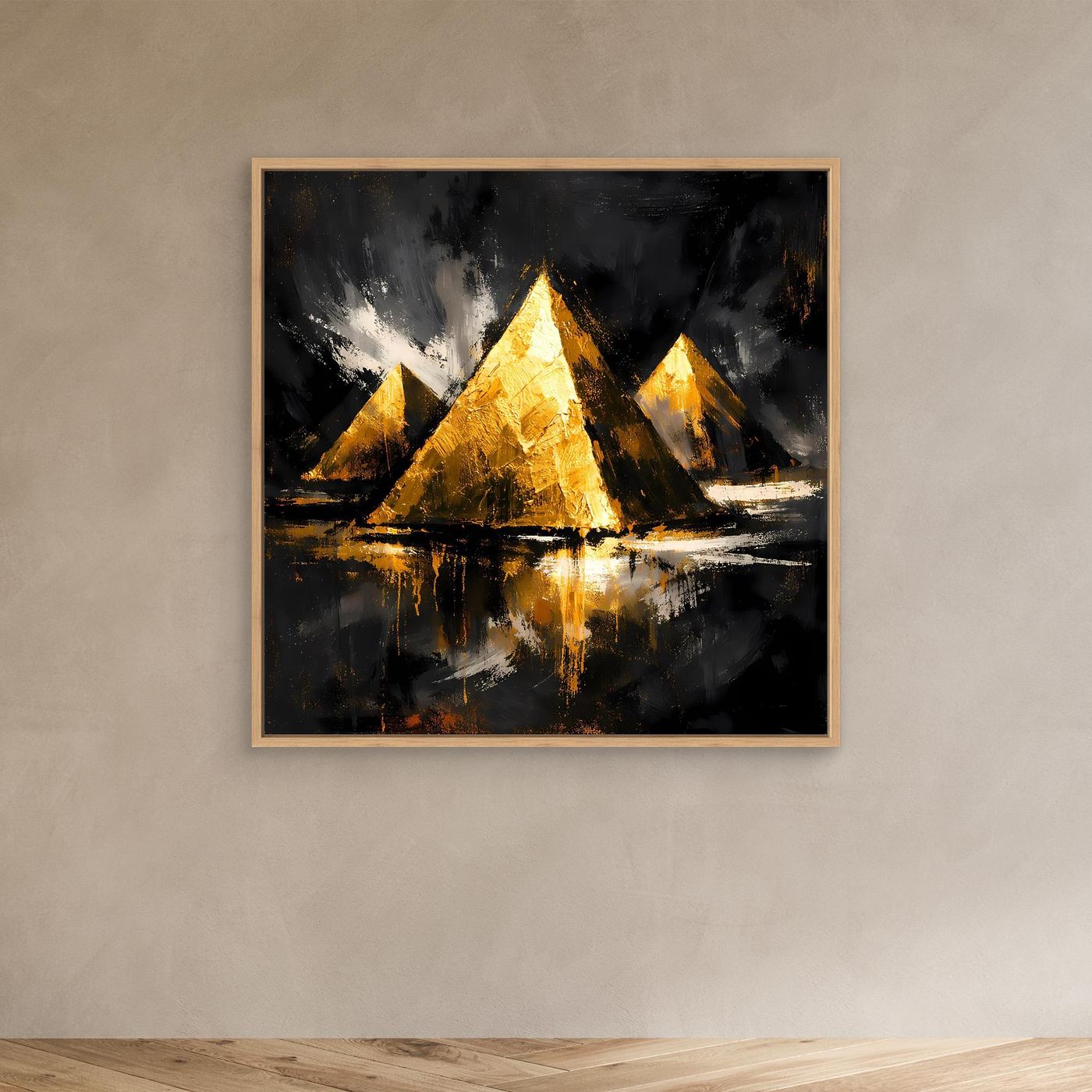 Leinwand Goldene Pyramiden von Gizeh | Abstraktes Ägypten Wandbild Modern