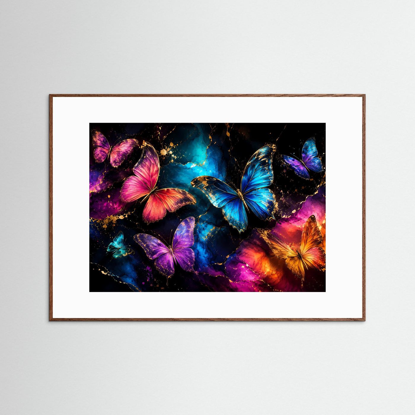 Faszinierende Schmetterlinge mit Goldakzenten | Modernes Insekten & Kunst Poster Querformat