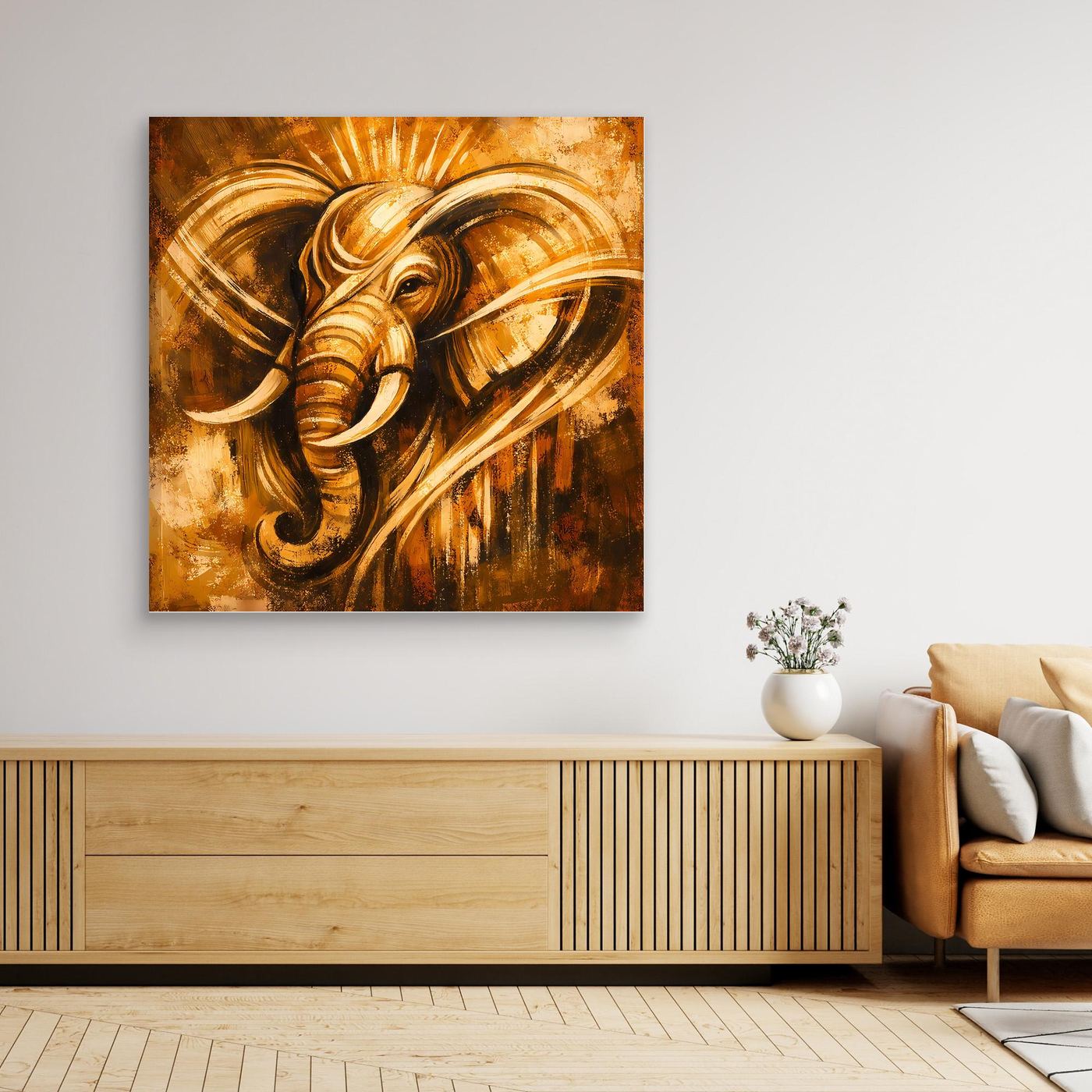 Leinwand Goldener Elefant Ganesha-Stil | Abstraktes Modern Art Tier Wandbild