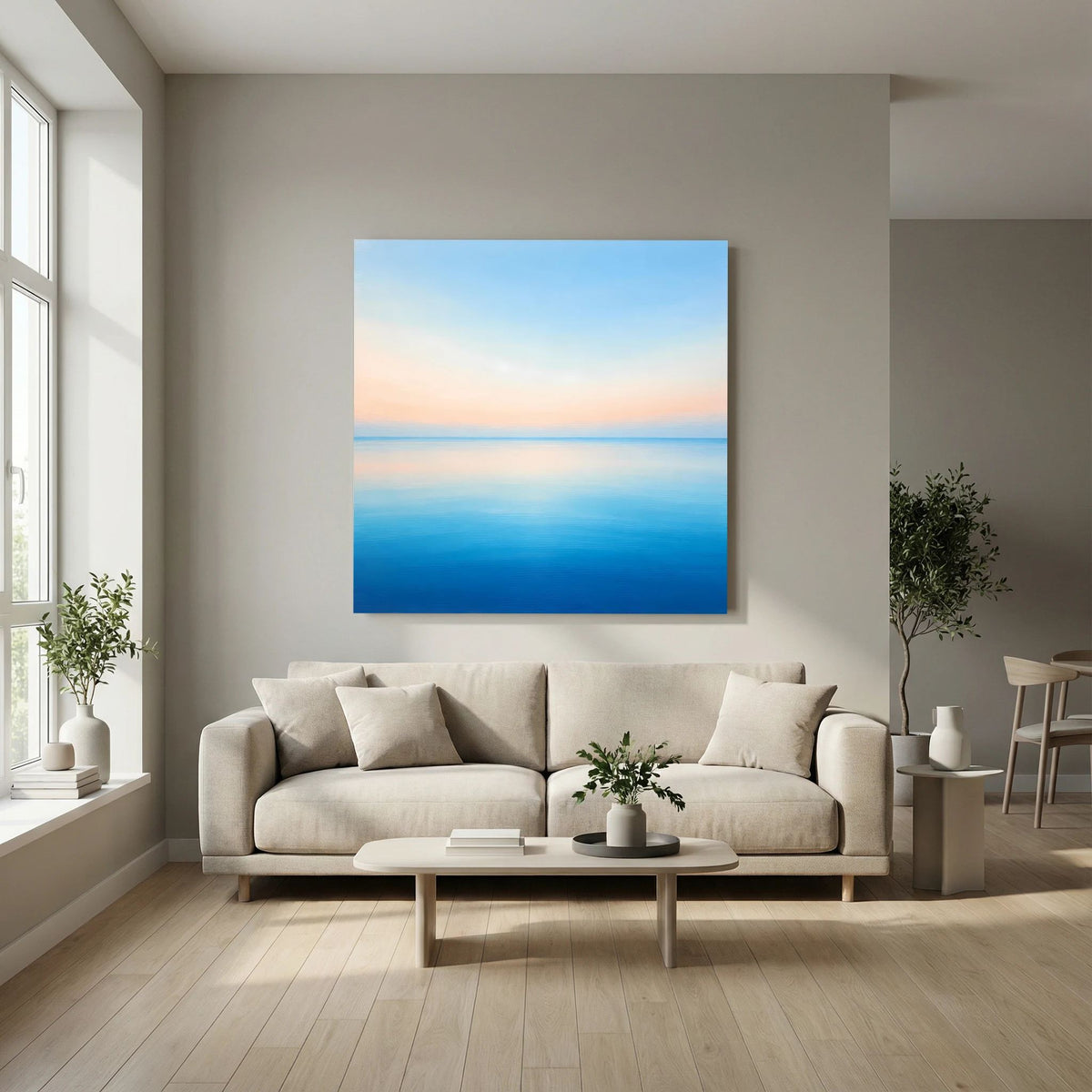 Quadratisches Leinwandbild: sanfter Ozean im Pastelllicht, abstrakt