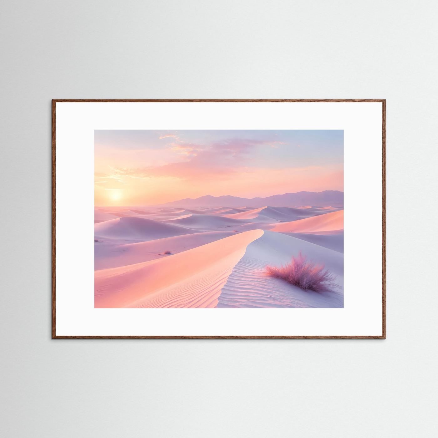 Pastell Wüste Sonnenaufgang | Rosa Sanddünen Wandbild | Minimalistische Wüstenlandschaft | Modernes Leinwandbild | Premium Poster