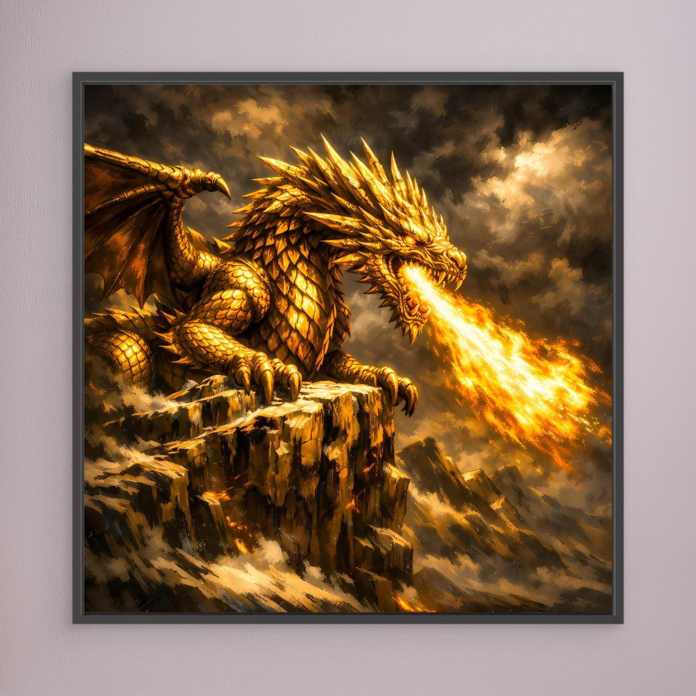 Leinwand Goldener Drache | Majestätisches Fantasy Wandbild
