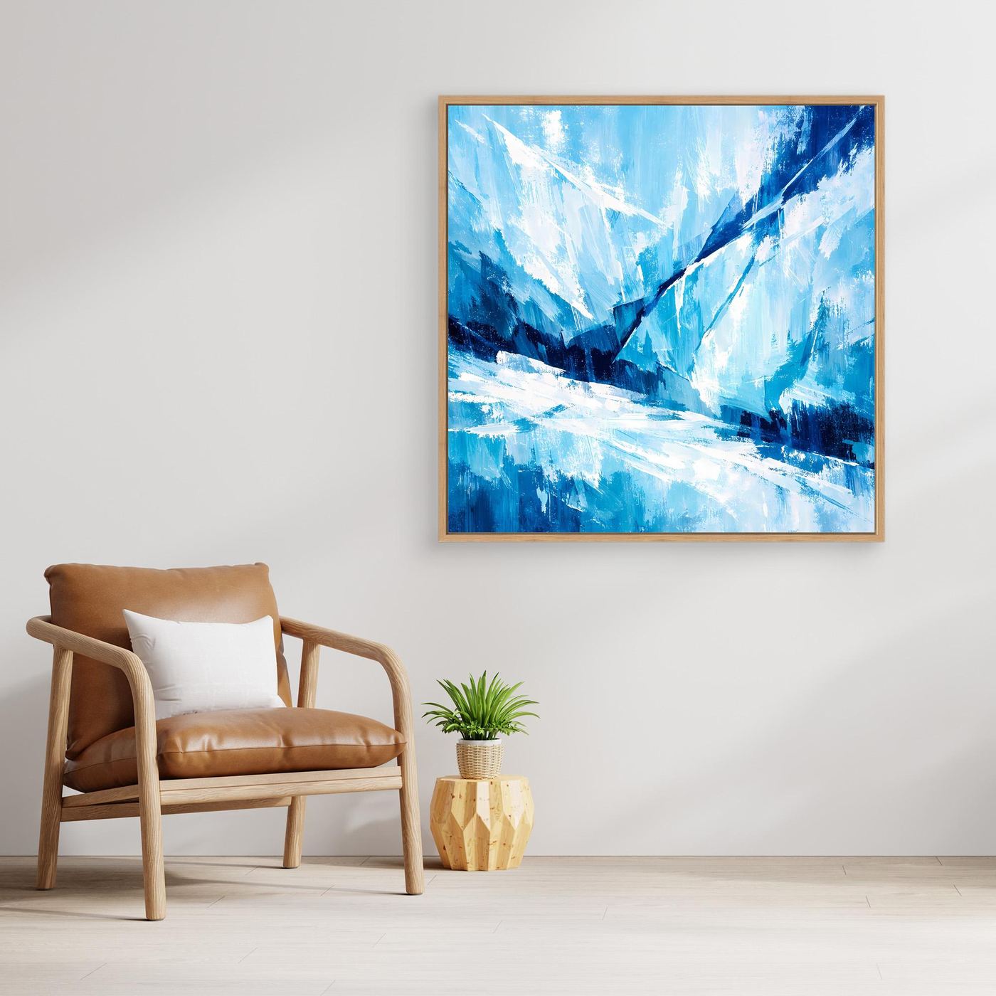 Rechteckiges Leinwand-Wandbild mit blauem Gletscherbild, mit goldenem Rahmen