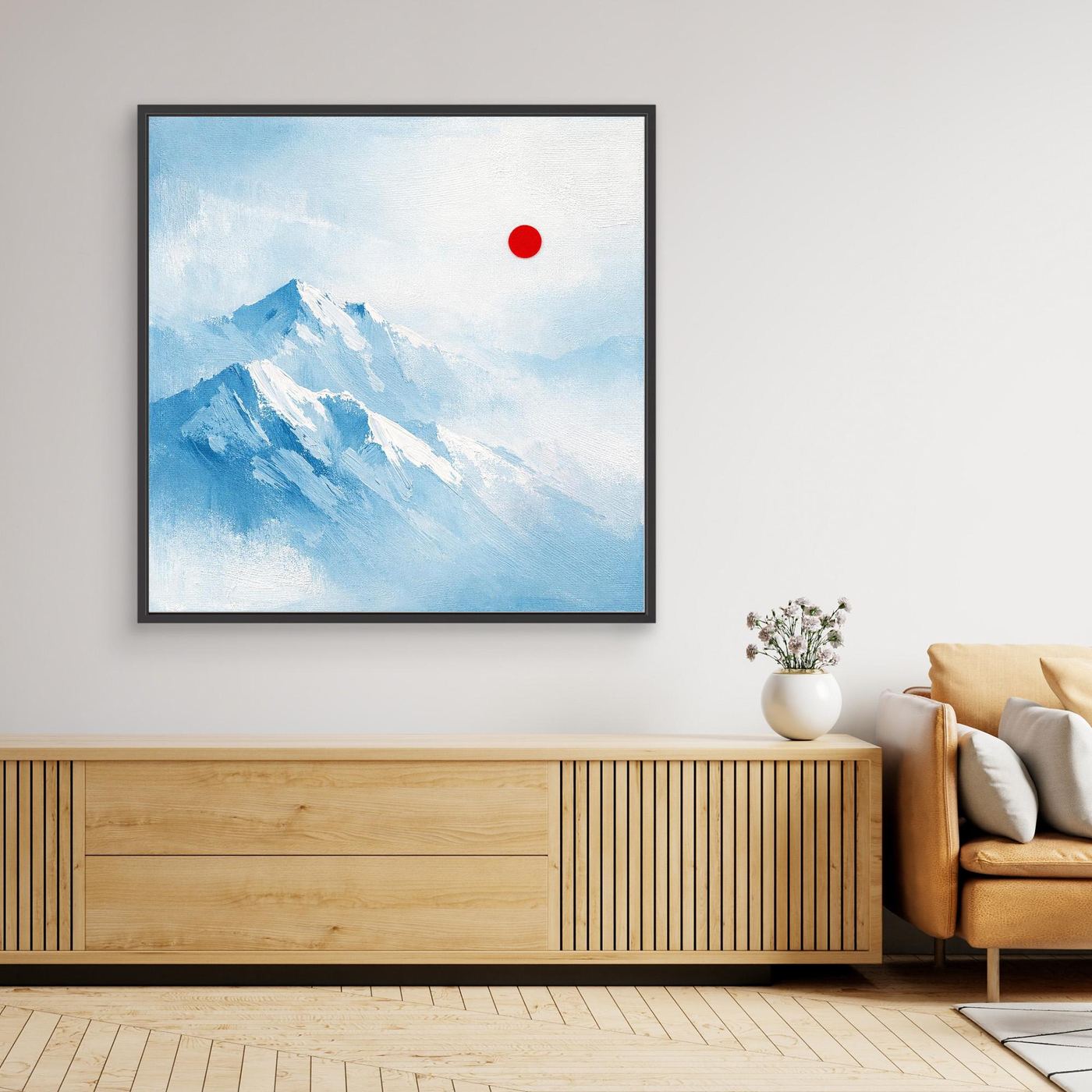 Leinwand Abstraktes Zugspitze Berg Wandbild | Alpin Minimalistisch Blau Weiß