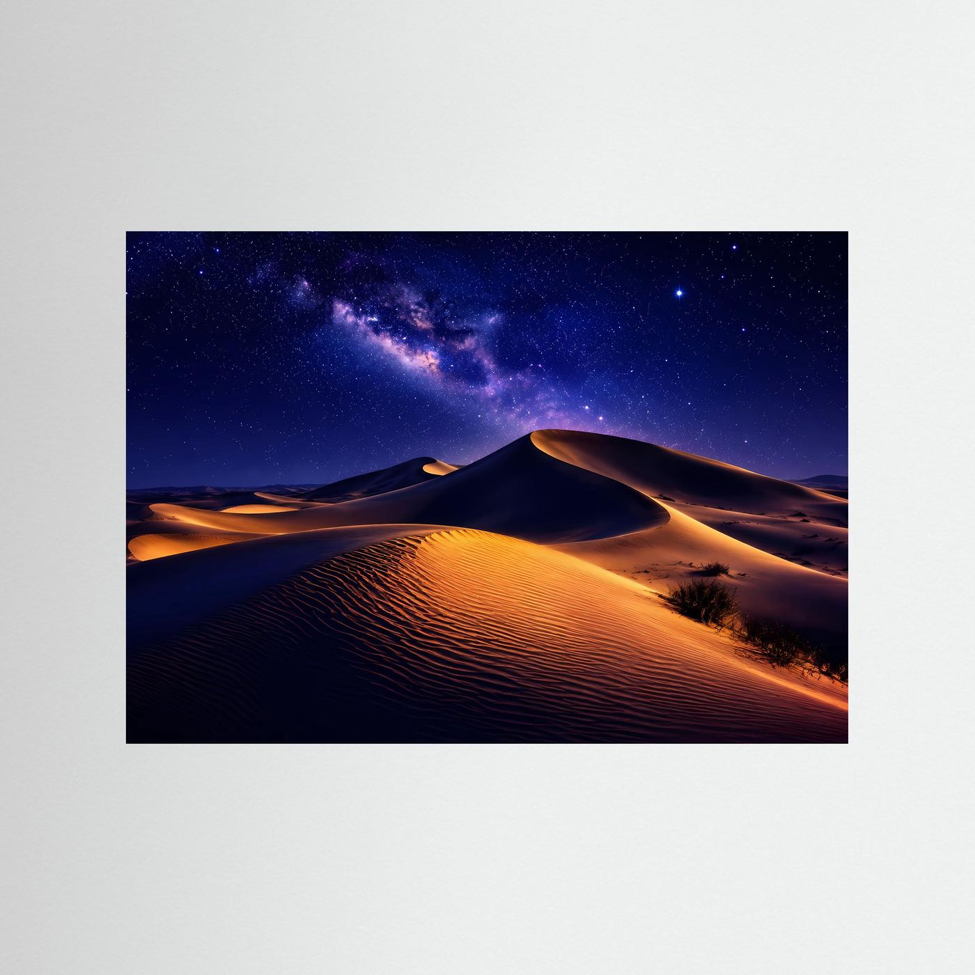 Wüste bei Nacht Poster | Sternenhimmel über goldenen Sanddünen | Milchstraße Landschaft | Moderner Natur Kunstdruck