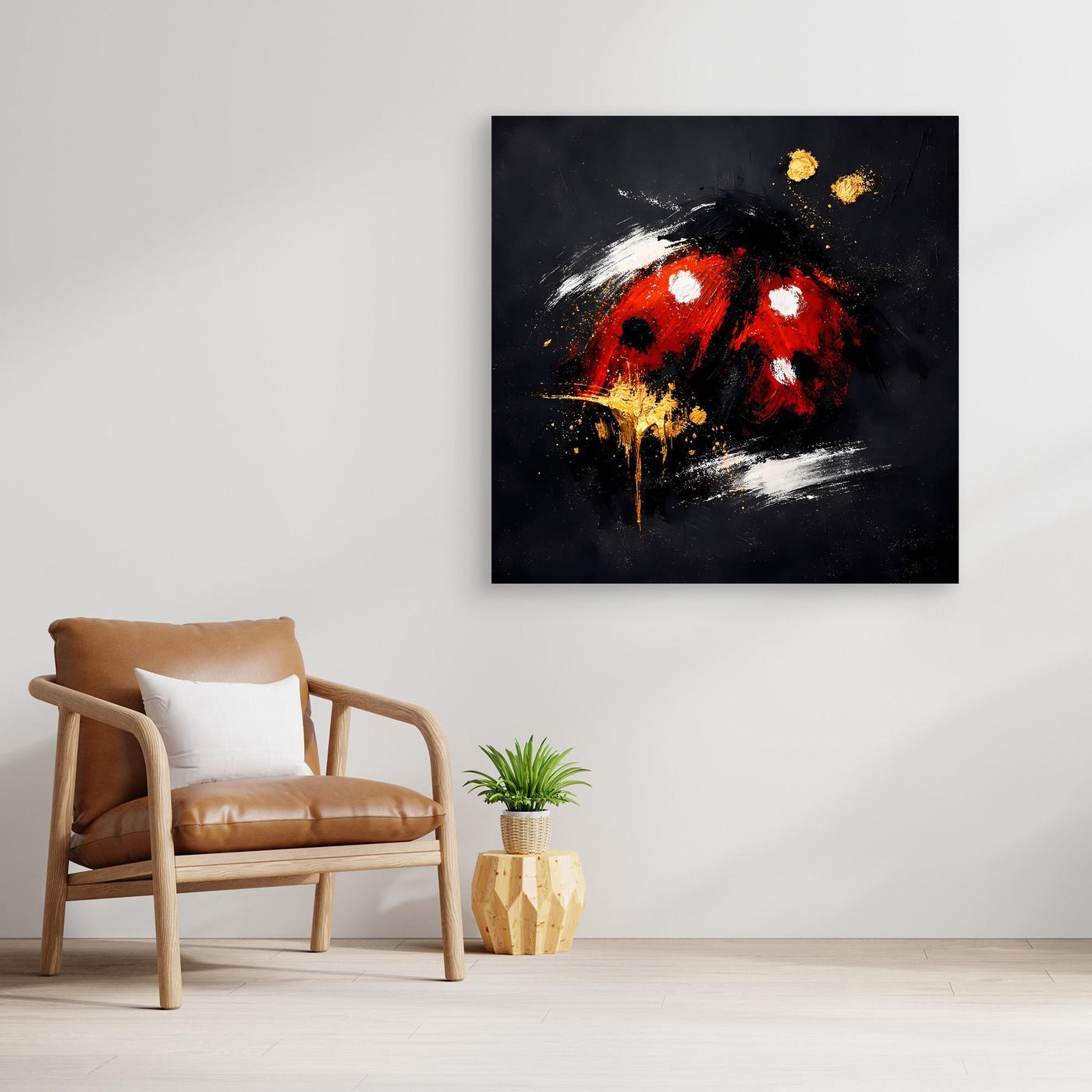 Leinwand Abstrakter Marienkäfer in Rot und Gold | Modernes Tier Wandbild