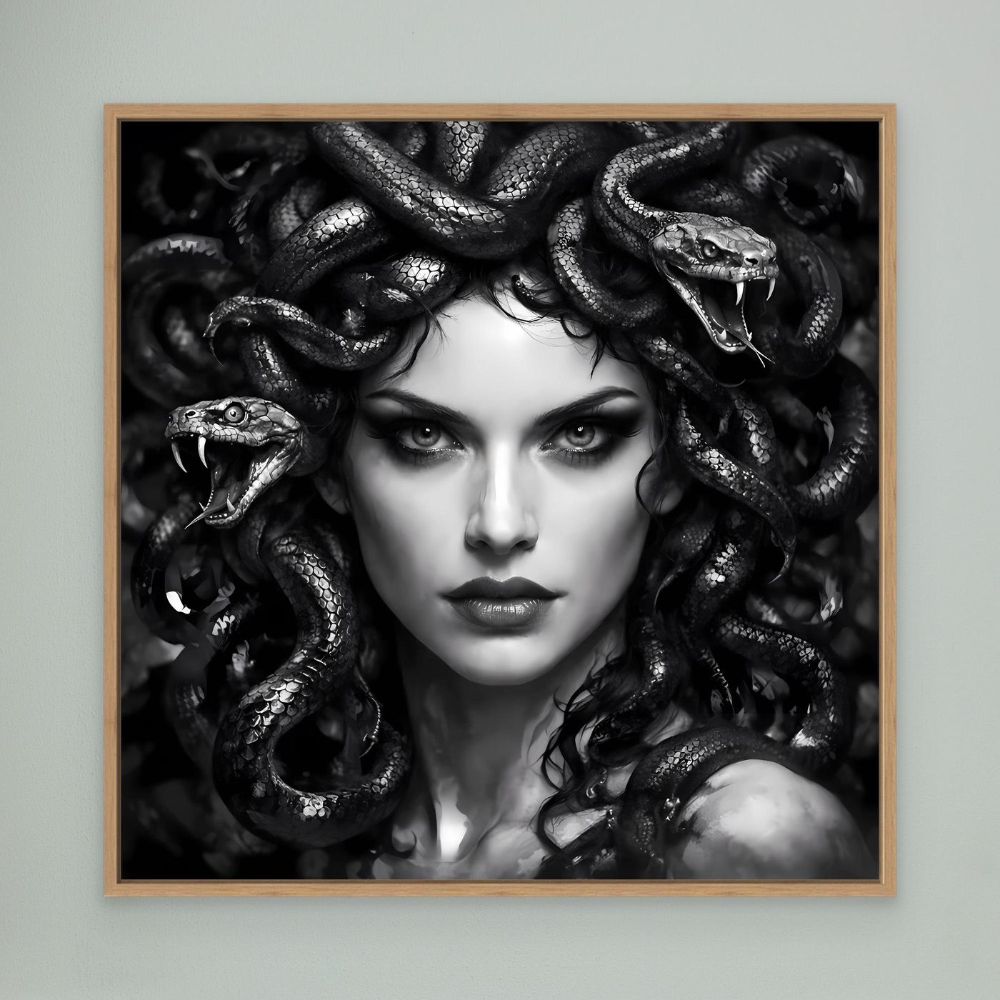Leinwand Mystische Medusa im Schlangenkleid | Düsteres Mythologie Wandbild