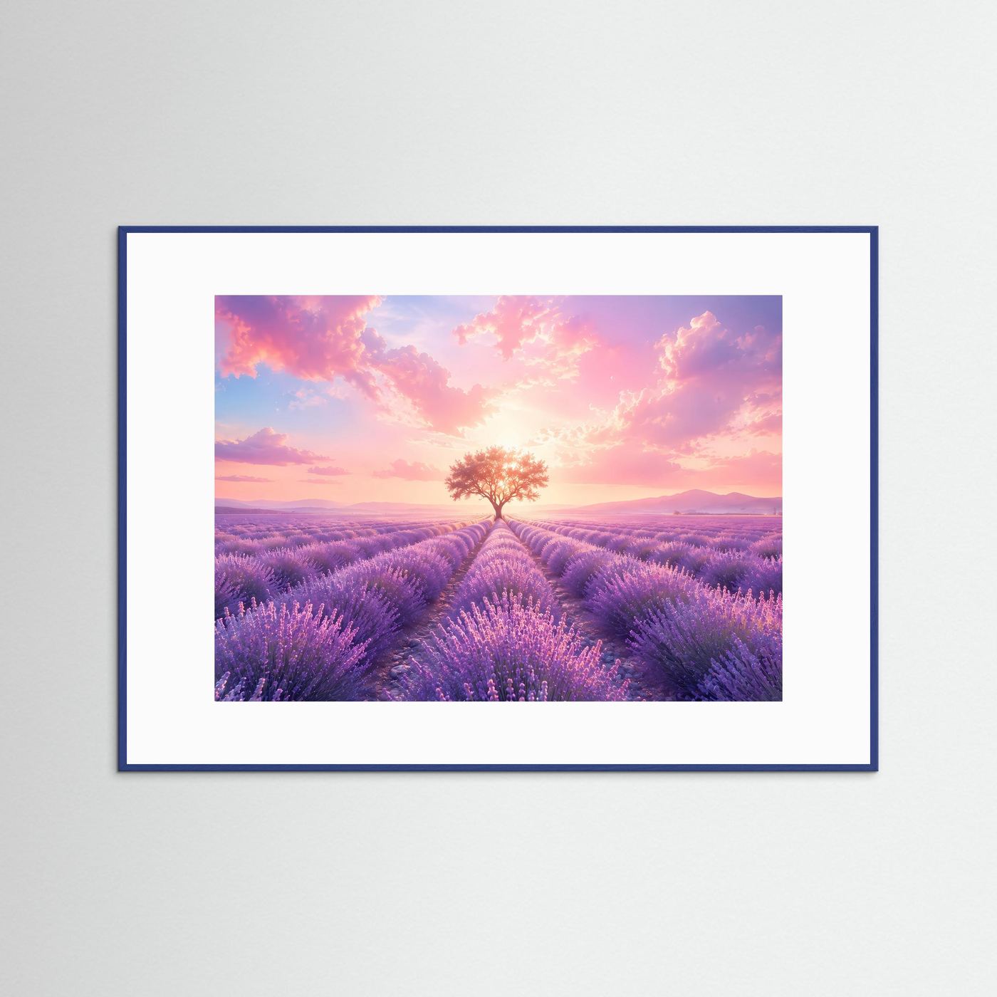 Lavendelfeld Poster | Sonnenuntergang Landschaft | Baum des Lebens Wandbild | Provence Natur Kunst | Romantischer Fine Art Print