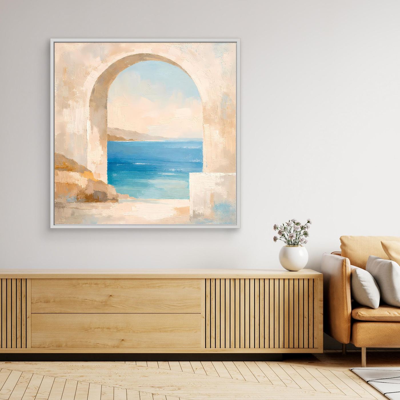 Leinwand Mediterraner Torbogen mit Meerblick | Abstraktes Ozean Wandbild