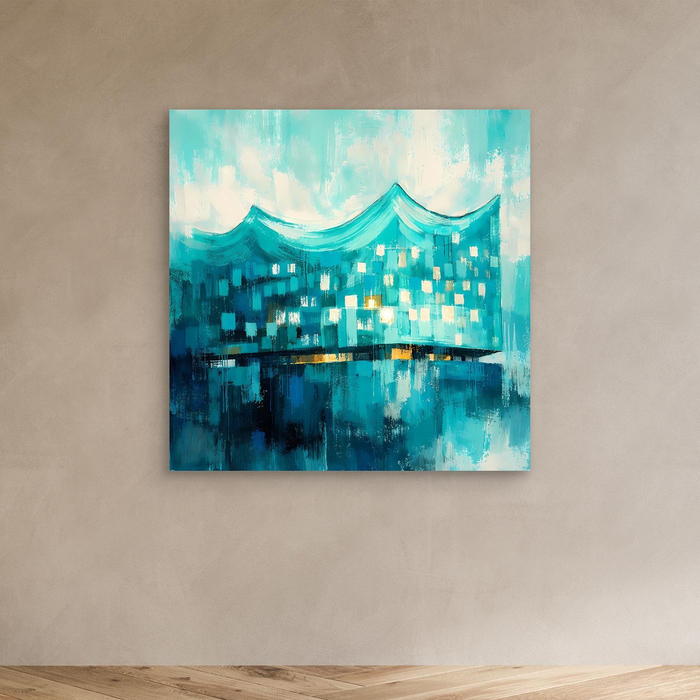 Leinwand Elbphilharmonie Wellen in Türkis | Abstraktes Architektur‑Wandbild