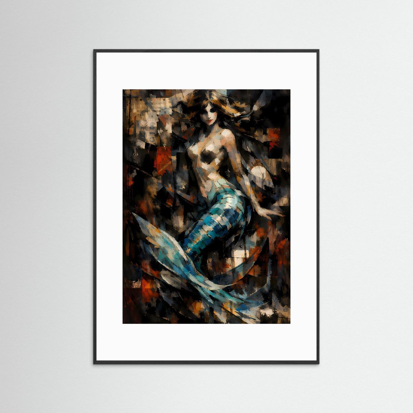 Die Magie des Ozeans | Luxuriöses Meerjungfrauen Poster in Teal, Gold & Dunkelblau | Abstraktes Kunstposter Hochformat