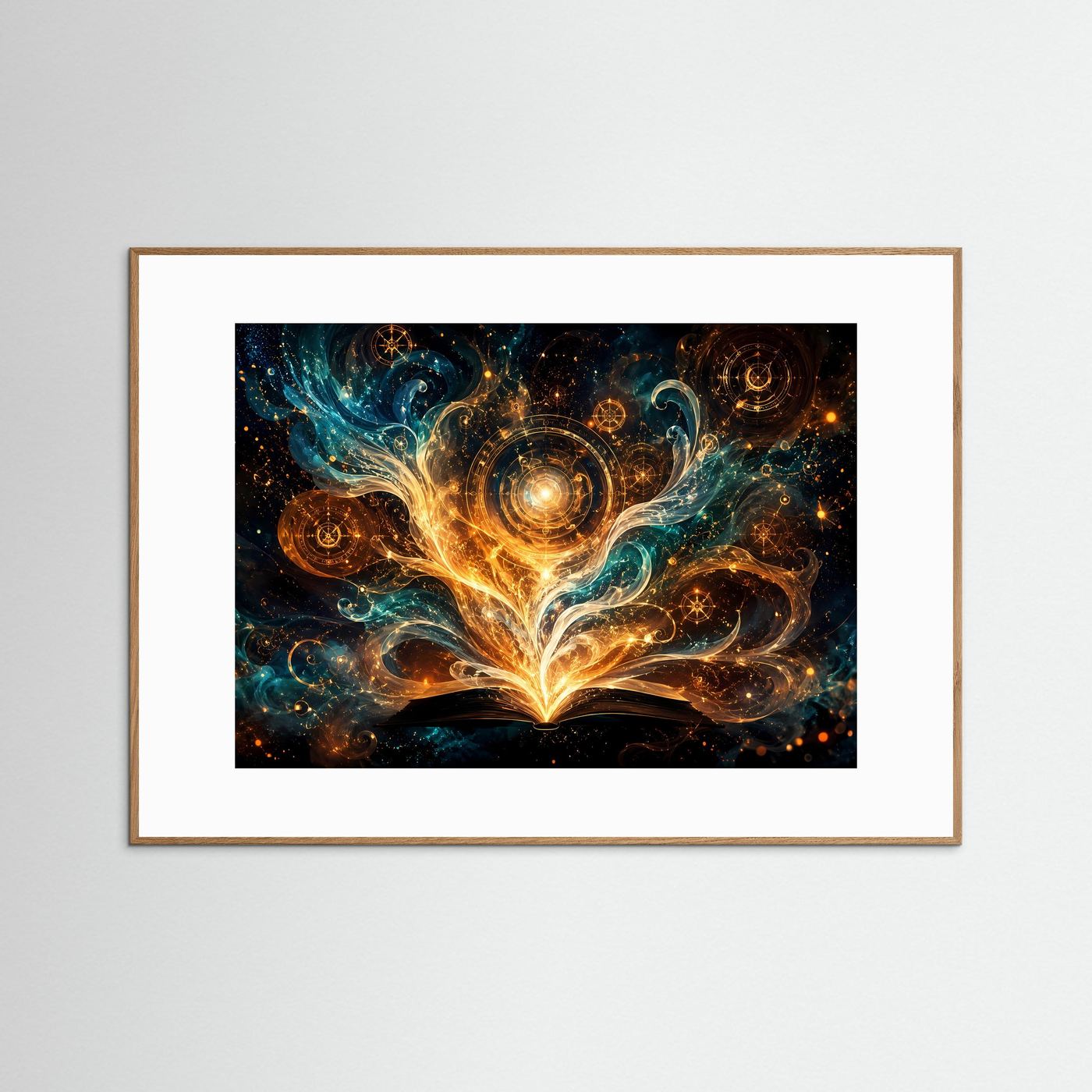 Magisches Buch der Weisheit im Sternenmeer | Mystisches Fantasy- & Kunst-Poster Querformat