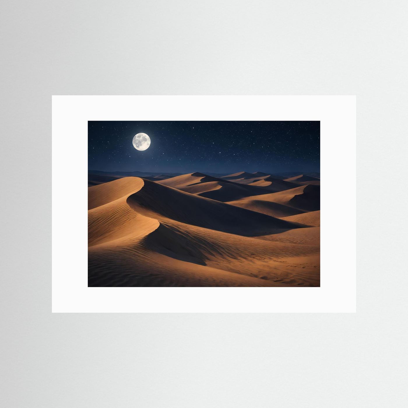 Wüstenlandschafts-Poster mit weißem Passepartout: Dünen und Vollmond