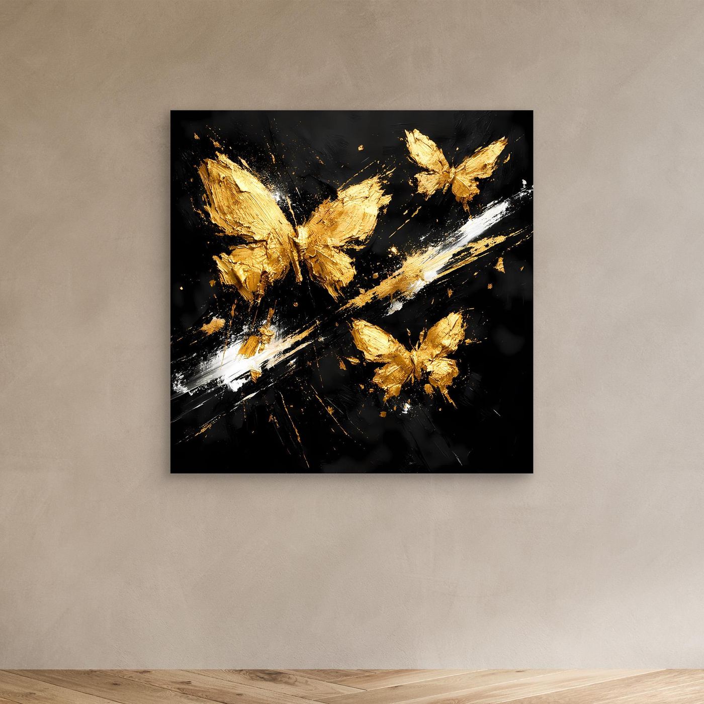 Leinwand Goldene Schmetterlinge im Flug | Abstraktes Modernes Wandbild