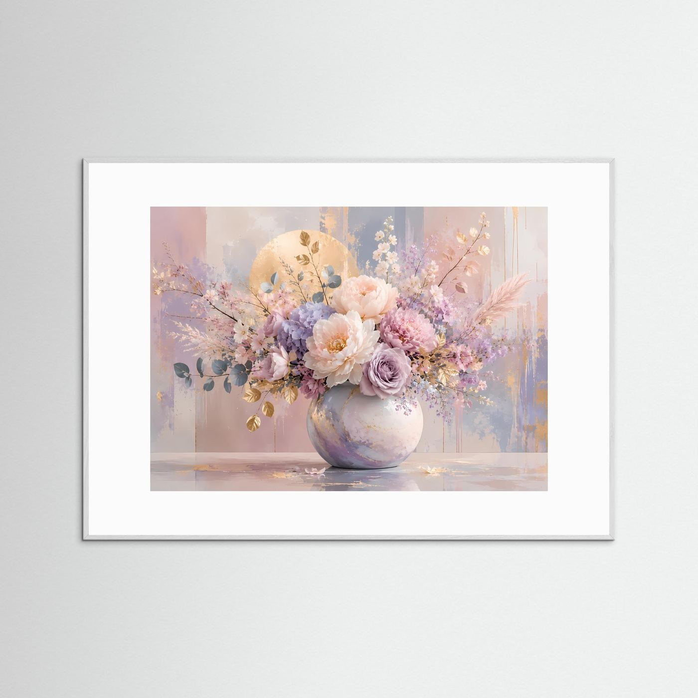 Blumenstrauß Poster Pastell | Elegante Pfingstrosen & Rosen in Vase | Florale Wandkunst | Modernes Blumenbild | Leinwand | Premium Wall Art