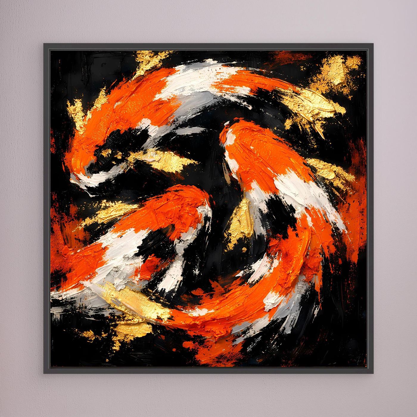 Leinwand Dynamische Koi-Karpfen | Abstraktes Yin Yang Wandbild Gold Orange