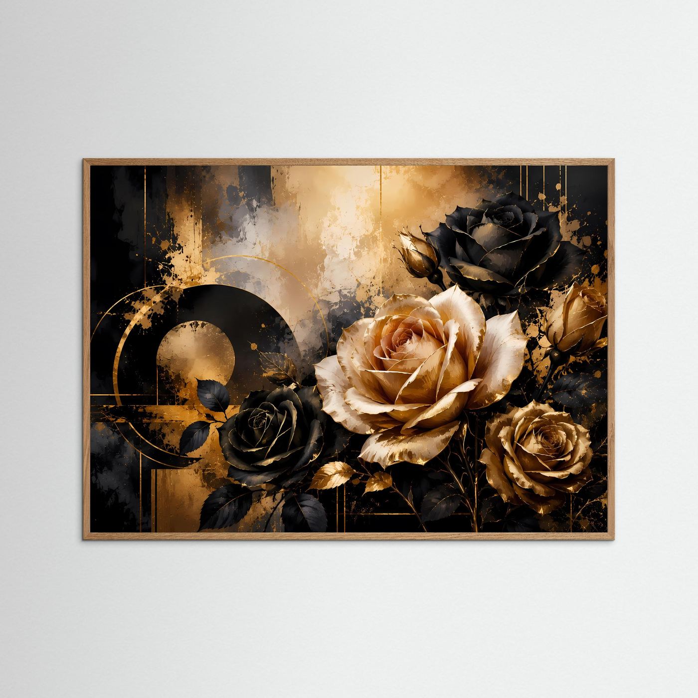 Rosen Poster Querformat | Elegante Blumen in Schwarz, Gold & Creme