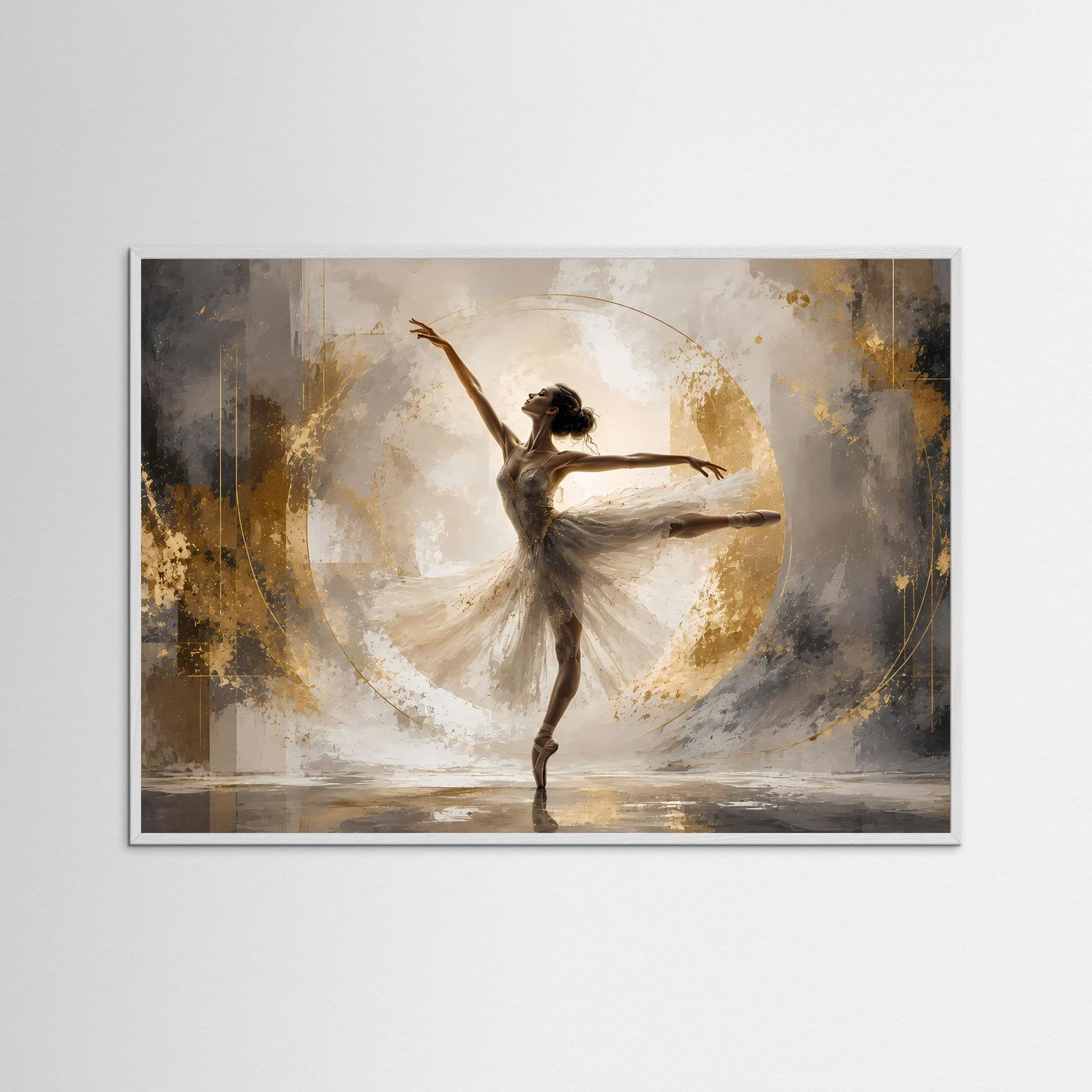 Elegante Ballerina im Goldrausch | Modernes Tänzerin & abstrakte Kunst Poster Querformat