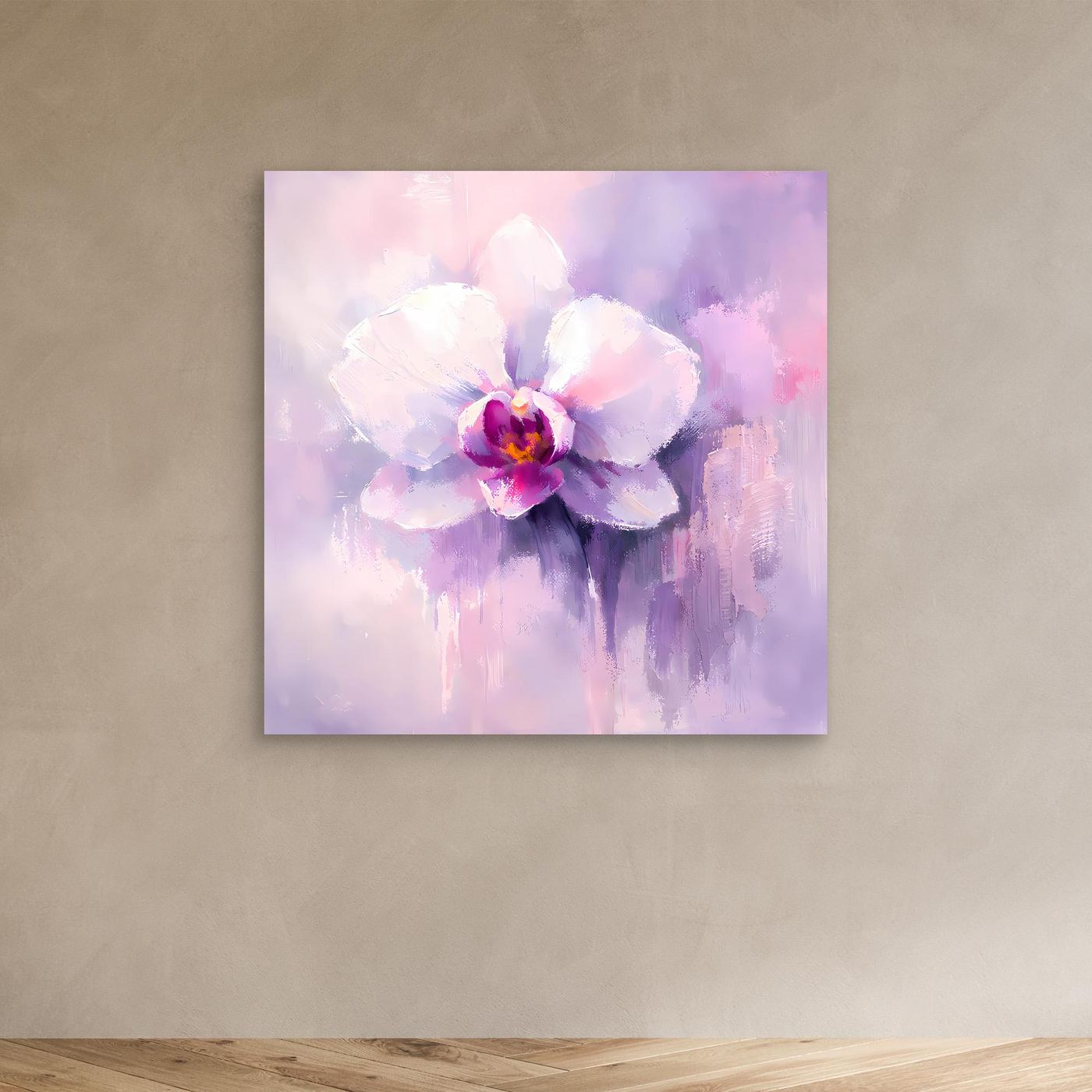 Leinwand Abstraktes Orchideen Blütenbild | Modernes Wandbild Weiß Violett Pink