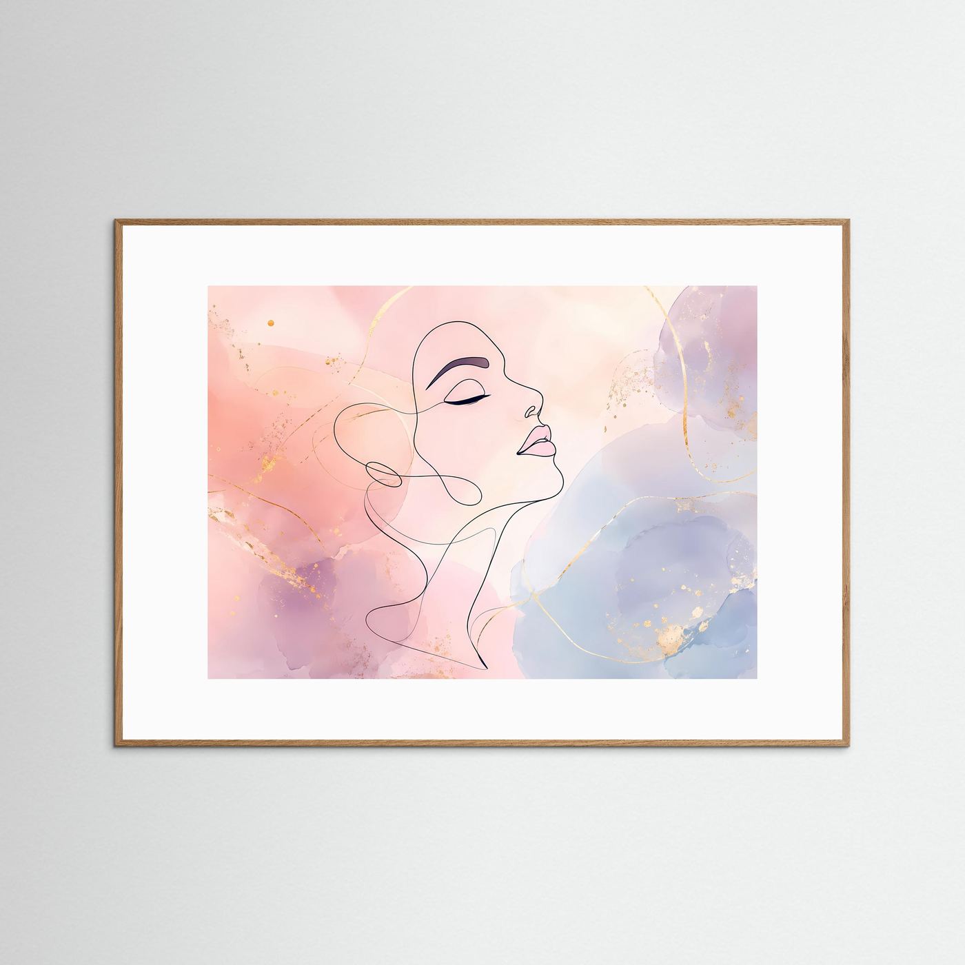 Abstrakte Frauen Silhouette in Pastell | Minimalistische Line Art in Rosa, Blau & Gold