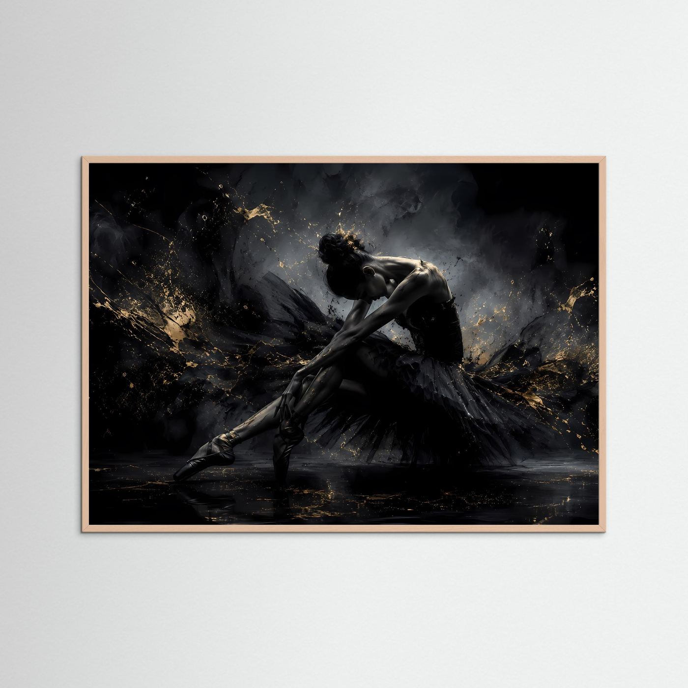 Anmut in Schwarz & Gold | Elegantes Ballerina Poster im Modern Art Stil
