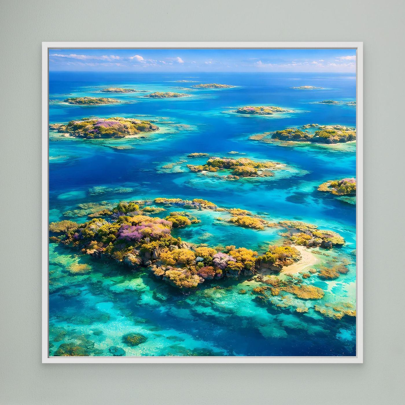 Leinwandbild Paradiesische Inselwelt | Tropisches Atoll Wandbild auf echtem Holzkeilrahmen