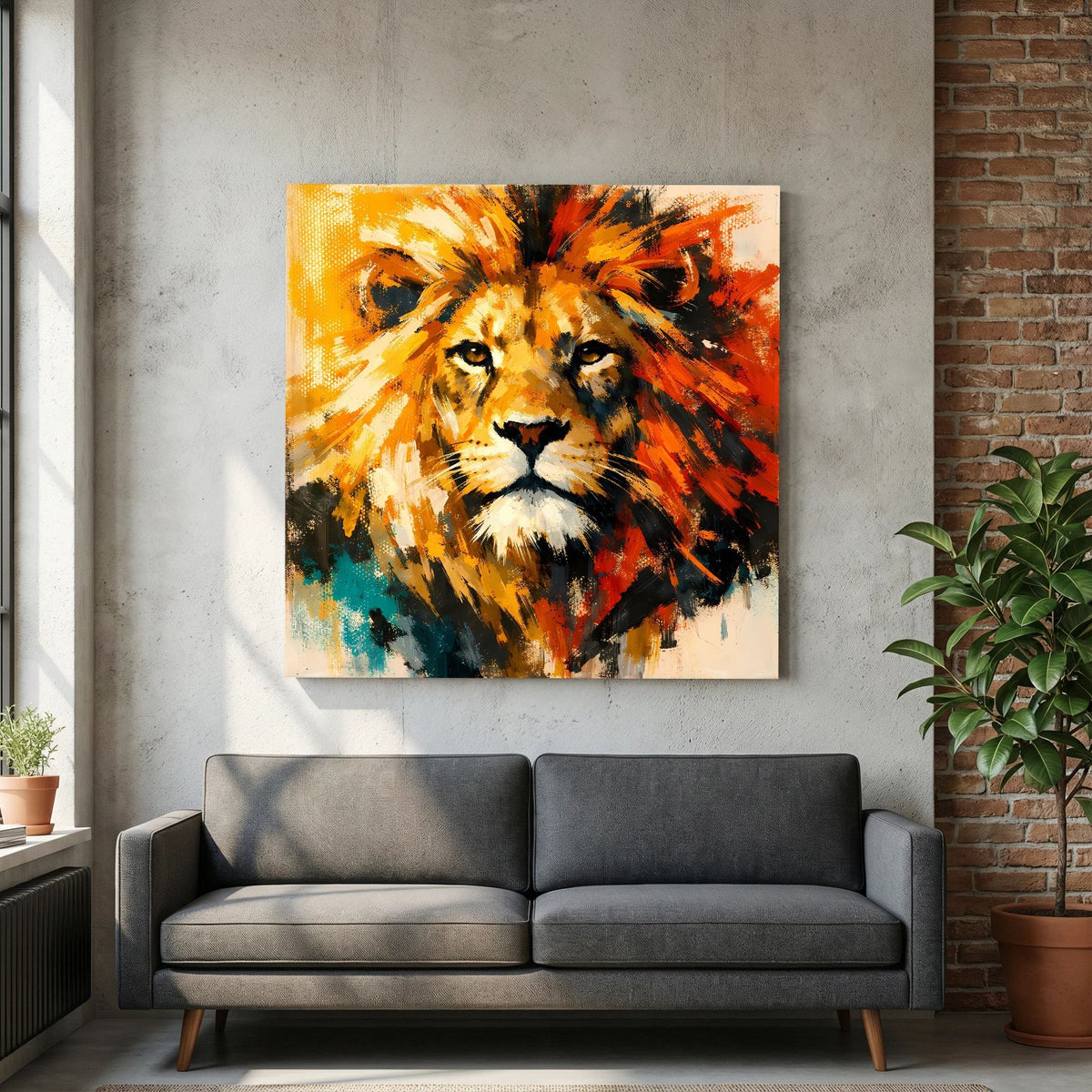 Leinwand Abstraktes Löwen Gemälde | Modernes Kraftvolles Tier Wandbild Bunt
