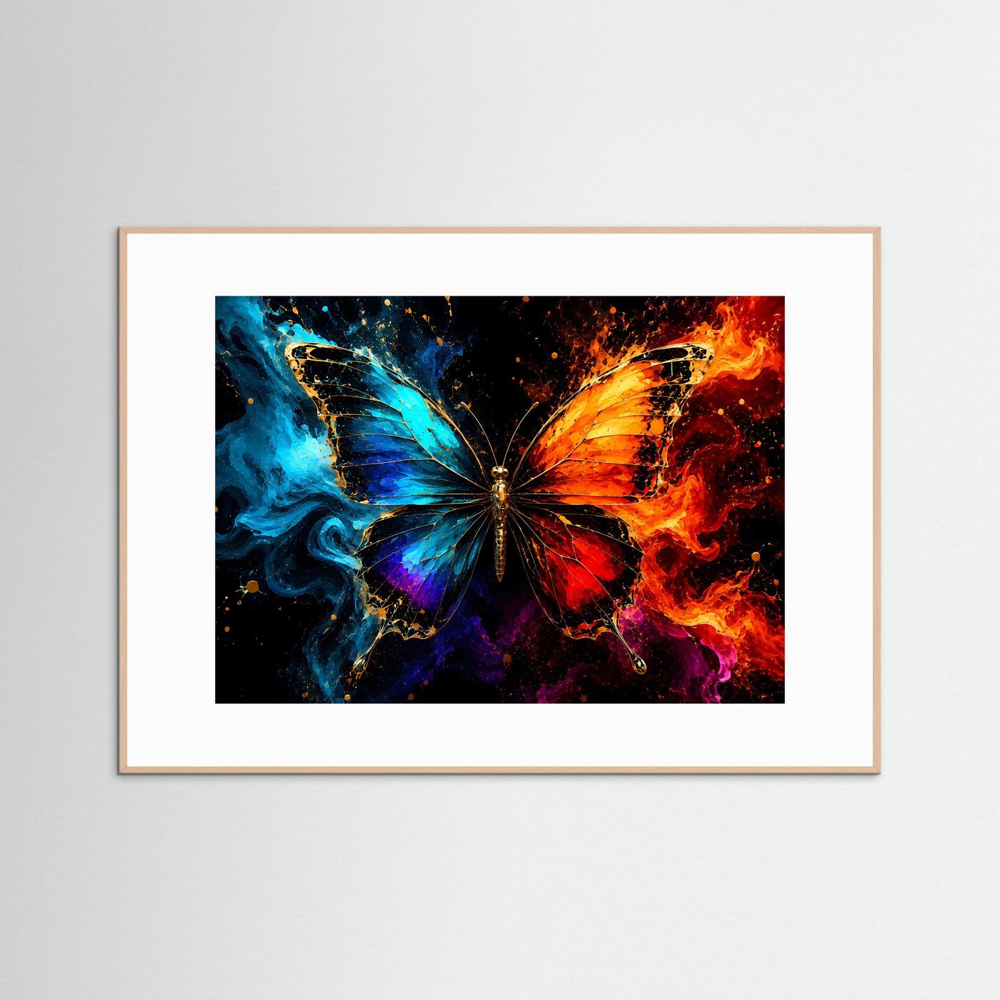 Schmetterling aus Feuer & Wasser | Abstrakte Kunst in Blau, Rot & Gold