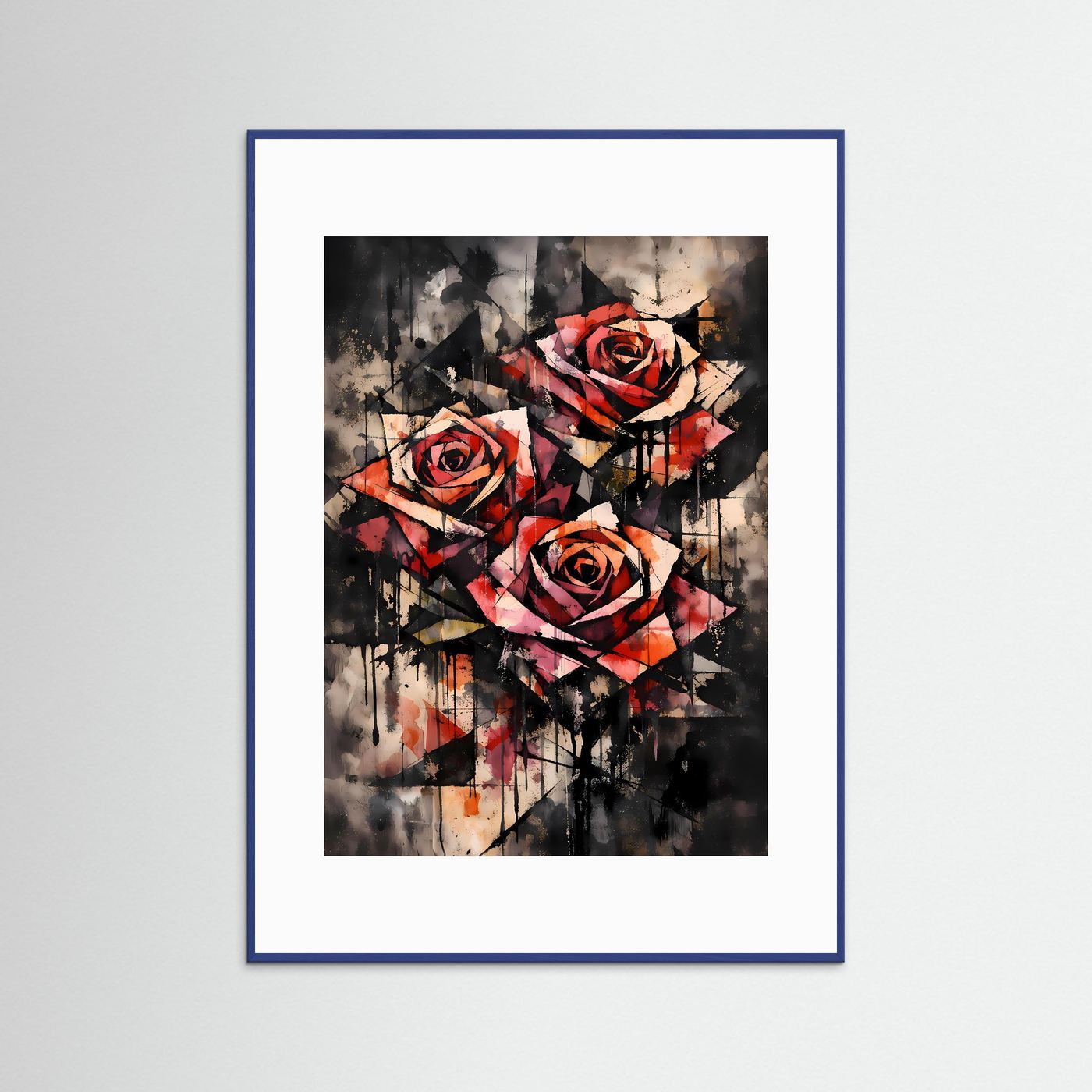 The Abstract Roses | Luxuriöses Rosen Poster Bunt & Dunkel | Abstraktes Blumen Kunstposter Hochformat