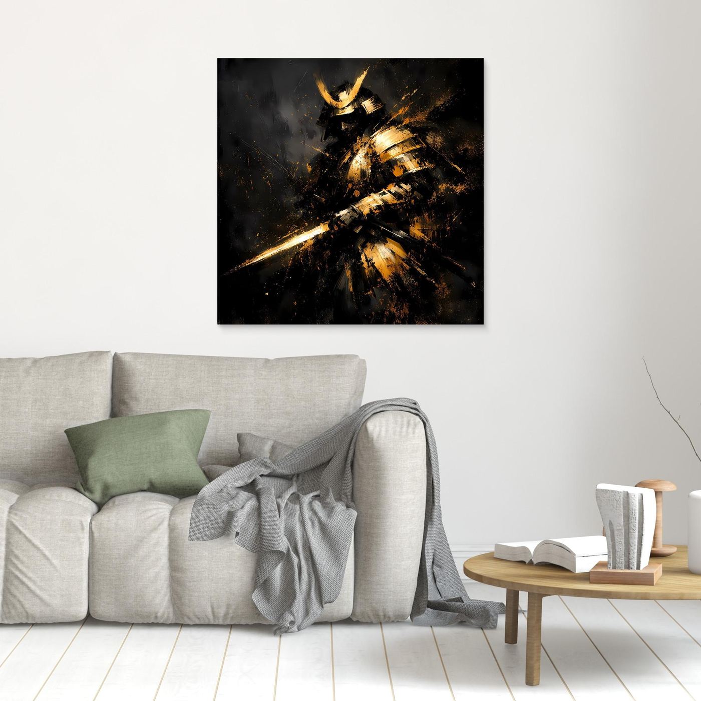 Leinwand Abstrakter Goldener Samurai | Modernes Japanisches Krieger Wandbild
