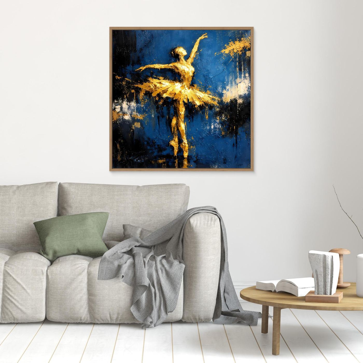 Leinwand Elegante Ballerina in Gold und Blau | Abstraktes Ballett Wandbild