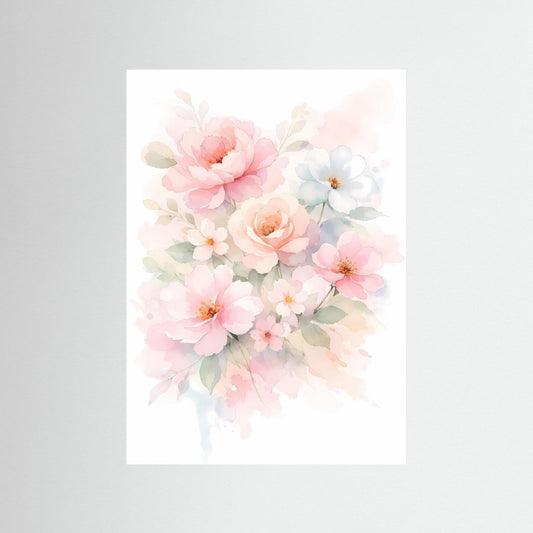 Poster Elegantes Blumenbouquet in Aquarell | Zartes Pastell-Wandbild