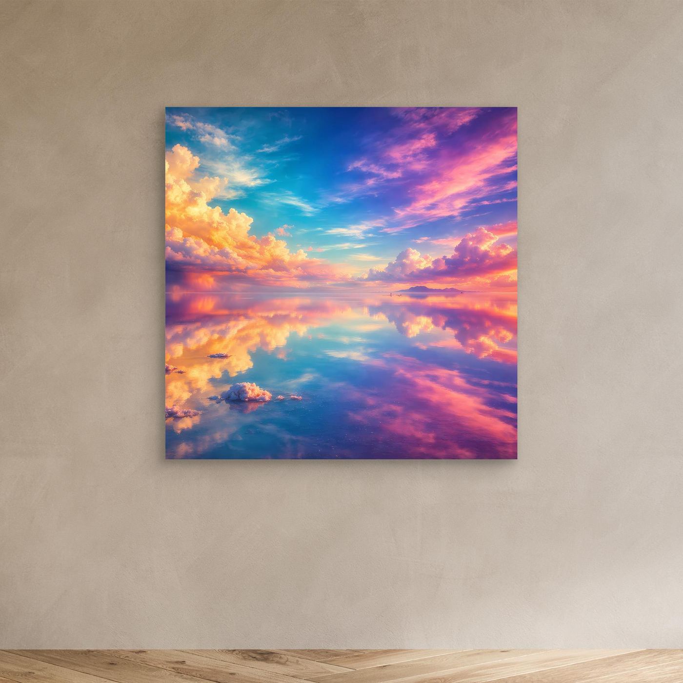 Leinwandbild Magischer Salzsee | Abstraktes Himmel-Spiegelungs Wandbild auf echtem Holzkeilrahmen