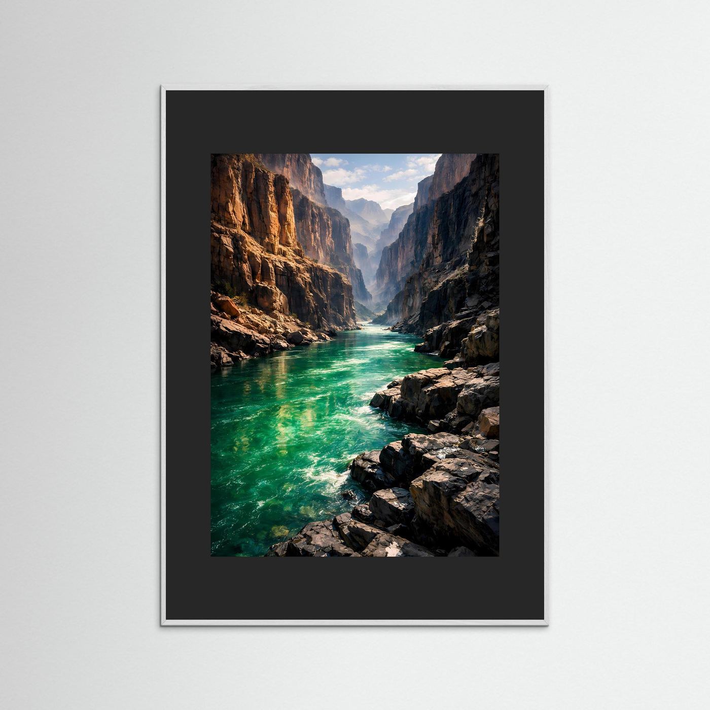 Poster-Wandbild: Fluss im Canyon, schwarzer Rahmen