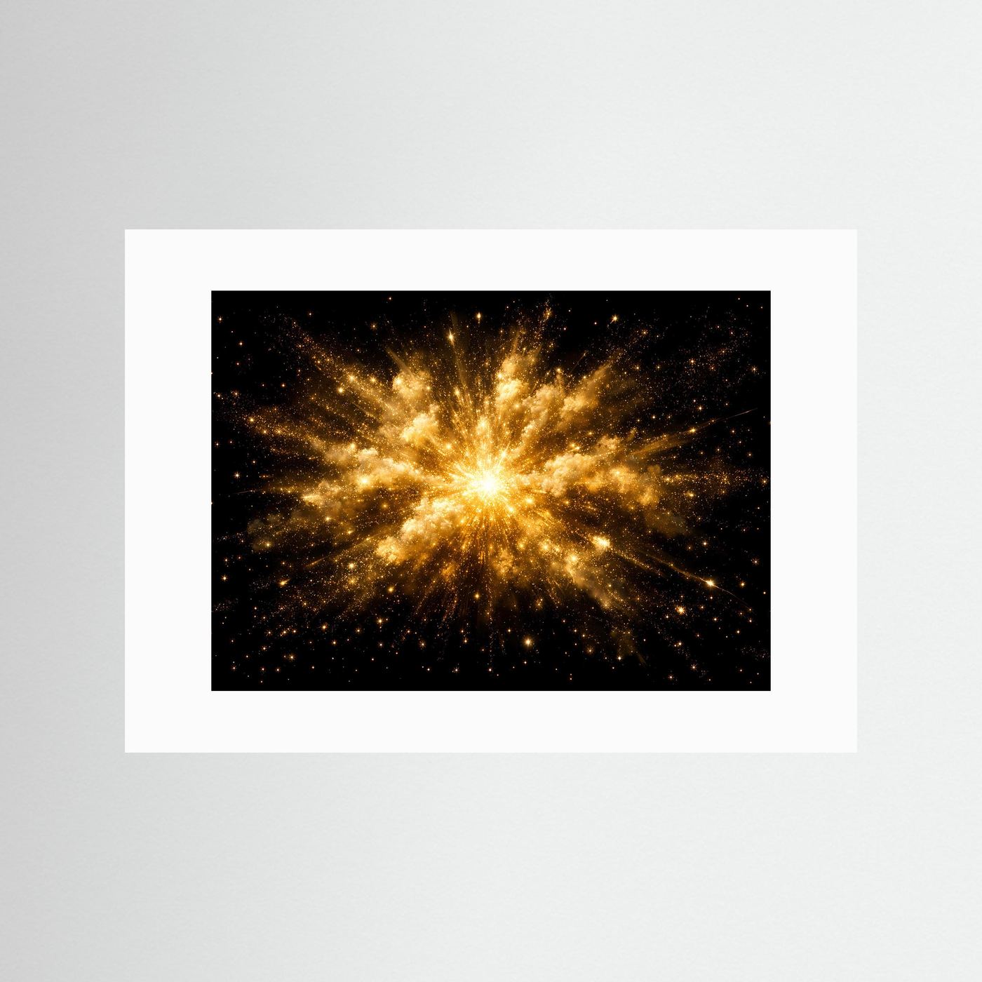 Magische Goldene Sternenexplosion | Kosmische Kunst & Luxus Wandbild Querformat