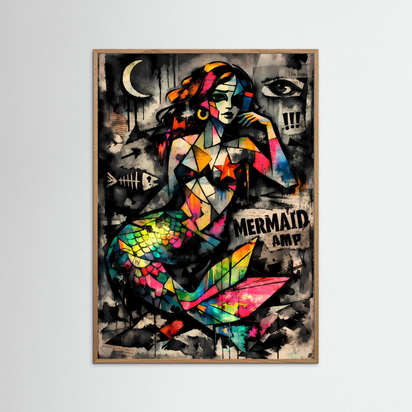 The Pop Art Mermaid | Luxuriöses Meerjungfrauen Poster Bunt & Dunkel | Abstraktes Kunstposter Hochformat