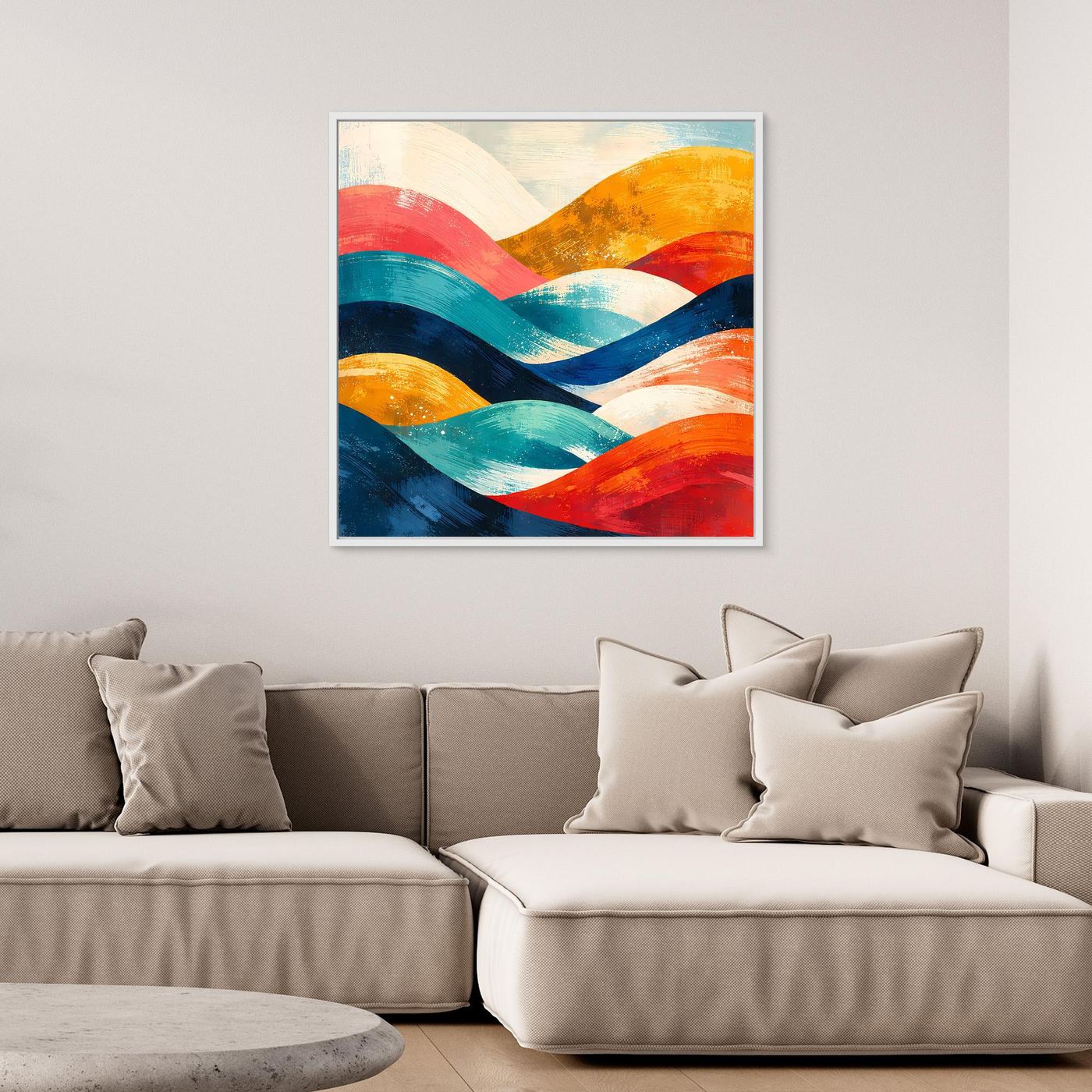 Leinwand Abstrakte Farbenfrohe Hügellandschaft | Modernes Wandbild auf Holz-Keilrahmen