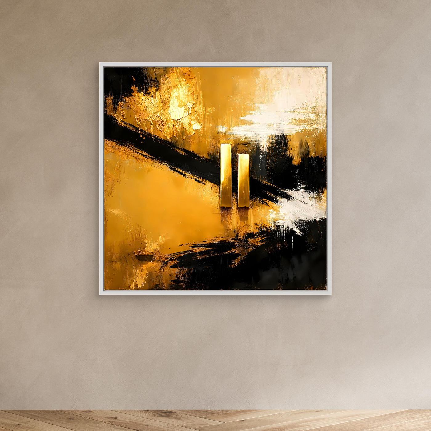 Leinwand Abstrakte Geometrie in Gold und Schwarz | Modernes Minimalistisches Wandbild