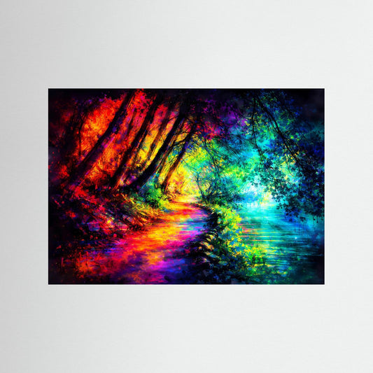 Bunter Zauberwald Abstrakt | Neon Waldpfad Poster Querformat & Wall Art