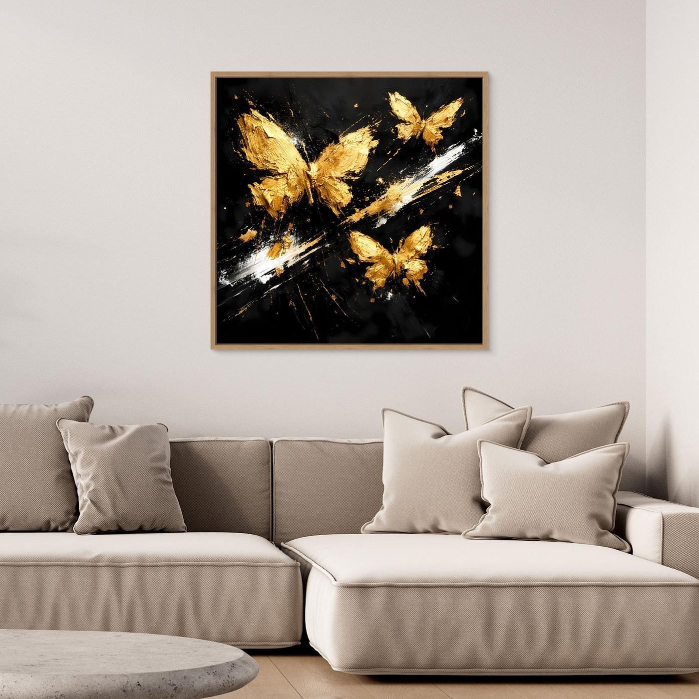 Leinwand Goldene Schmetterlinge im Flug | Abstraktes Modernes Wandbild