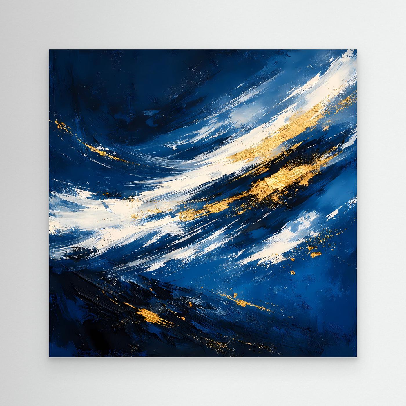 Leinwand Abstraktes Meeresgemälde in Dunkelblau und Gold | Modernes Ozean Wandbild