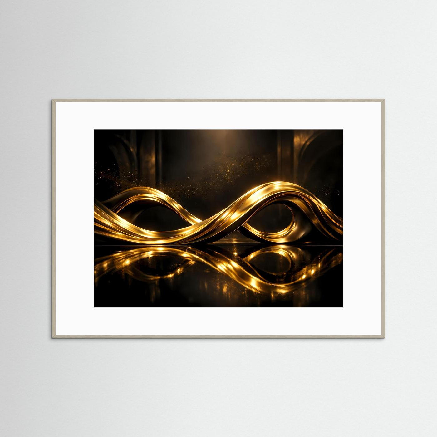 Elegante Goldene Wellen im Unendlichkeitsdesign | Luxus Kunst & Abstrakte Wanddeko Querformat