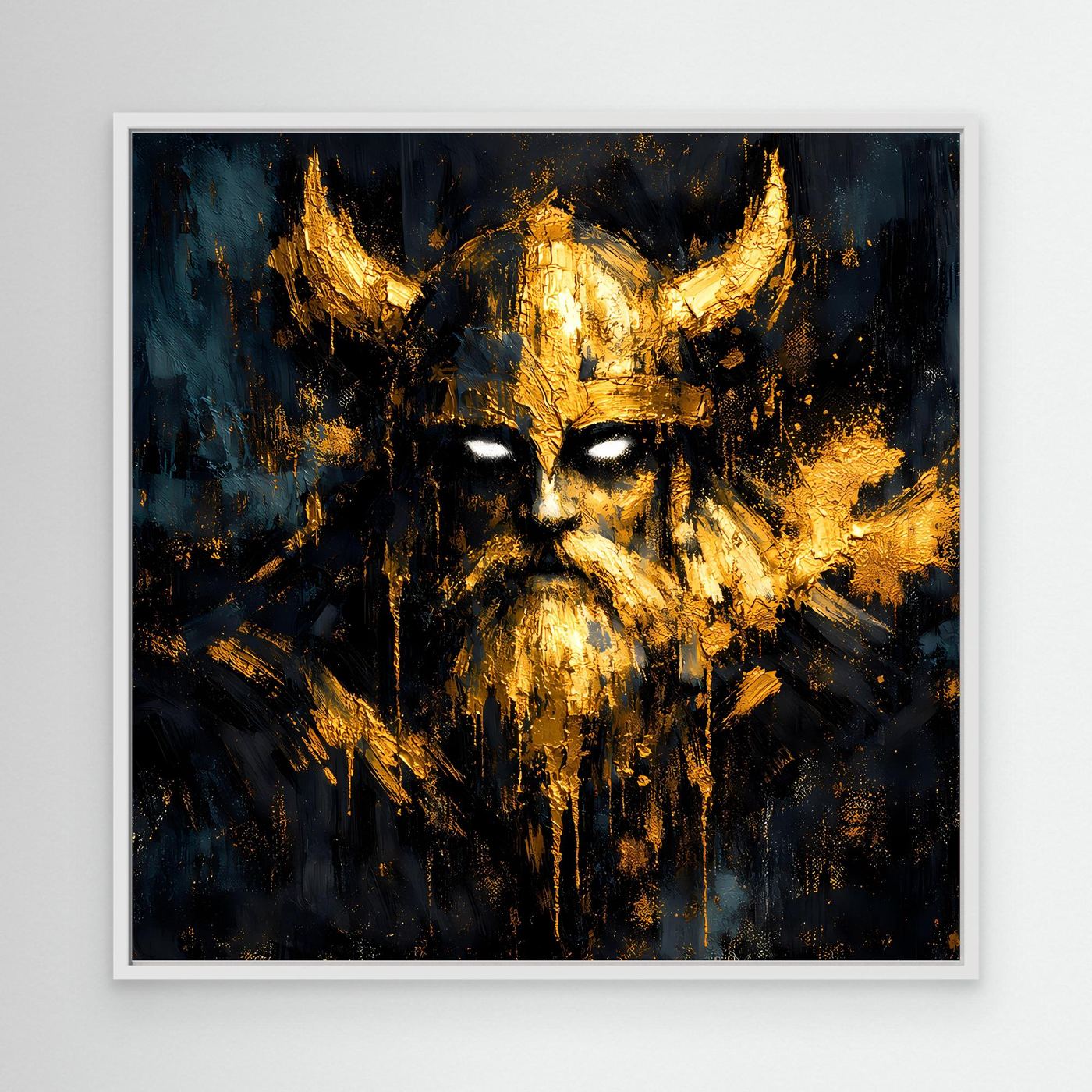 Leinwand Mystischer Wikinger in Gold und Schwarz | Modernes Abstraktes Krieger Wandbild