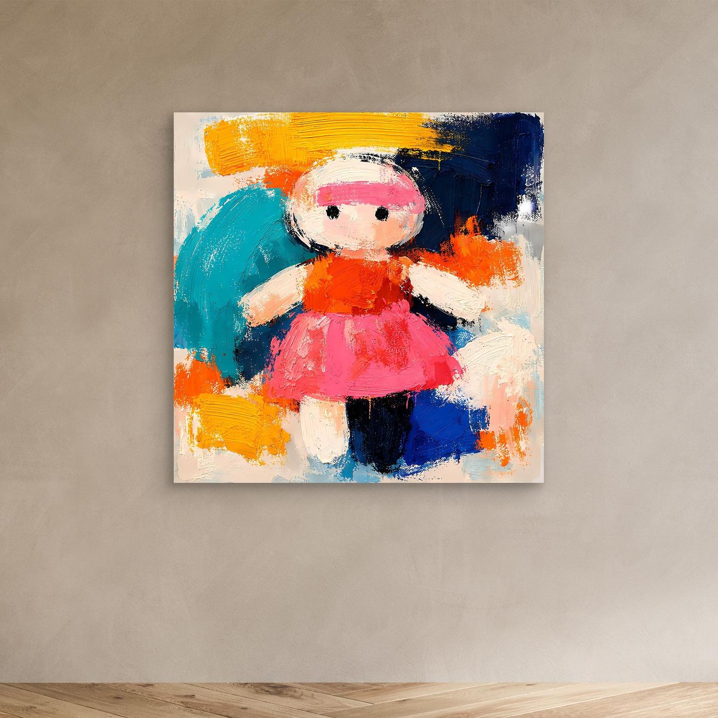 Abstract doll wall canvas with colorful strokes, no frame, mounted on wall
