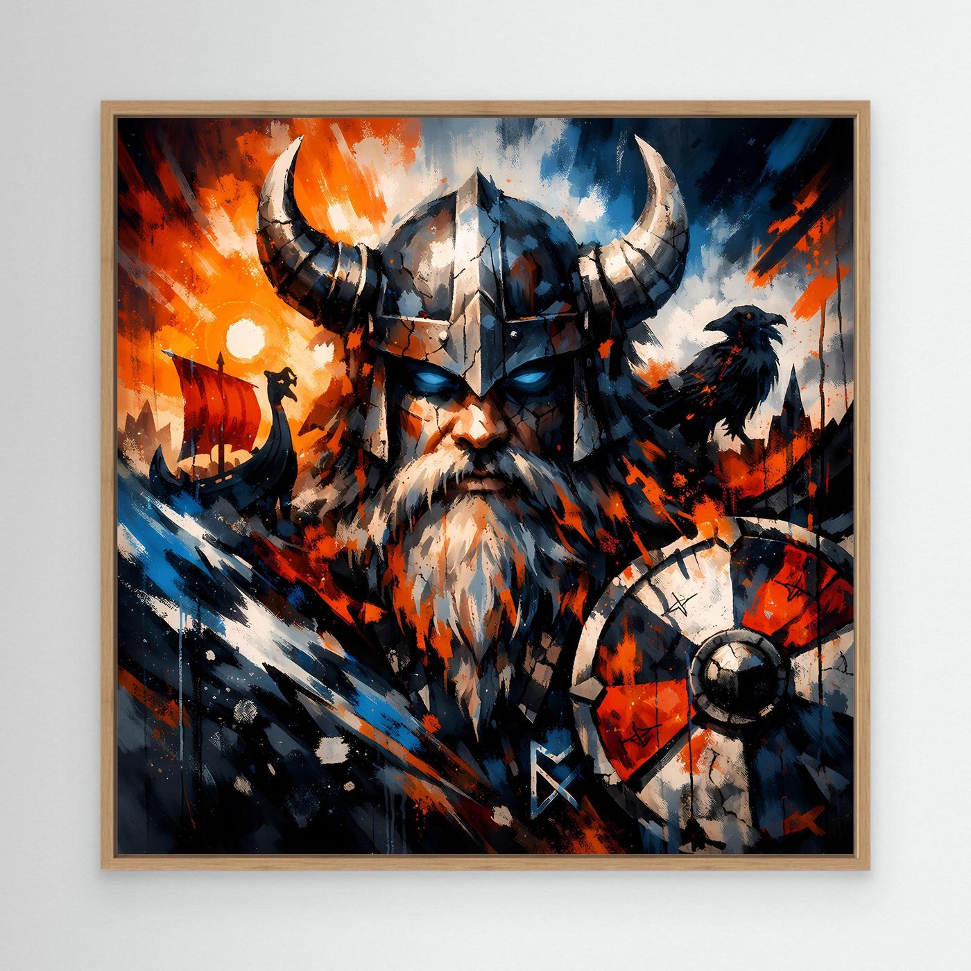 Leinwand Mythischer Wikinger-Krieger | Modernes Abstraktes Nordmann Wandbild