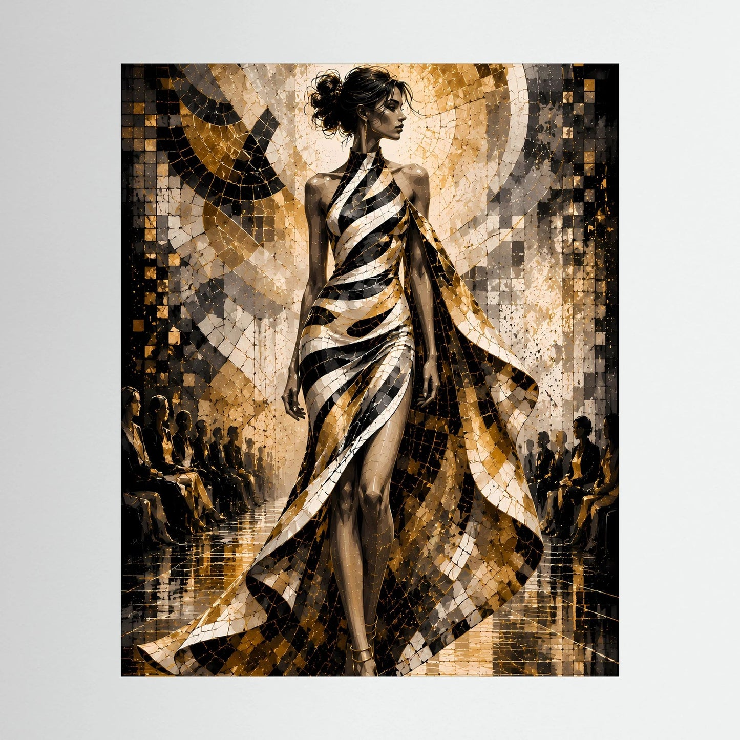 Poster im Hochformat: elegantes Frauenporträt in Schwarz-Weiß und Gold