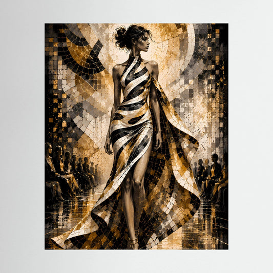 Poster im Hochformat: elegantes Frauenporträt in Schwarz-Weiß und Gold