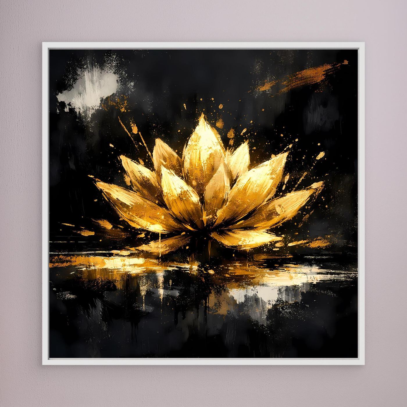 Leinwand Goldene Lotusblüte Abstrakt | Modernes Lotus Wandbild Schwarz Gold