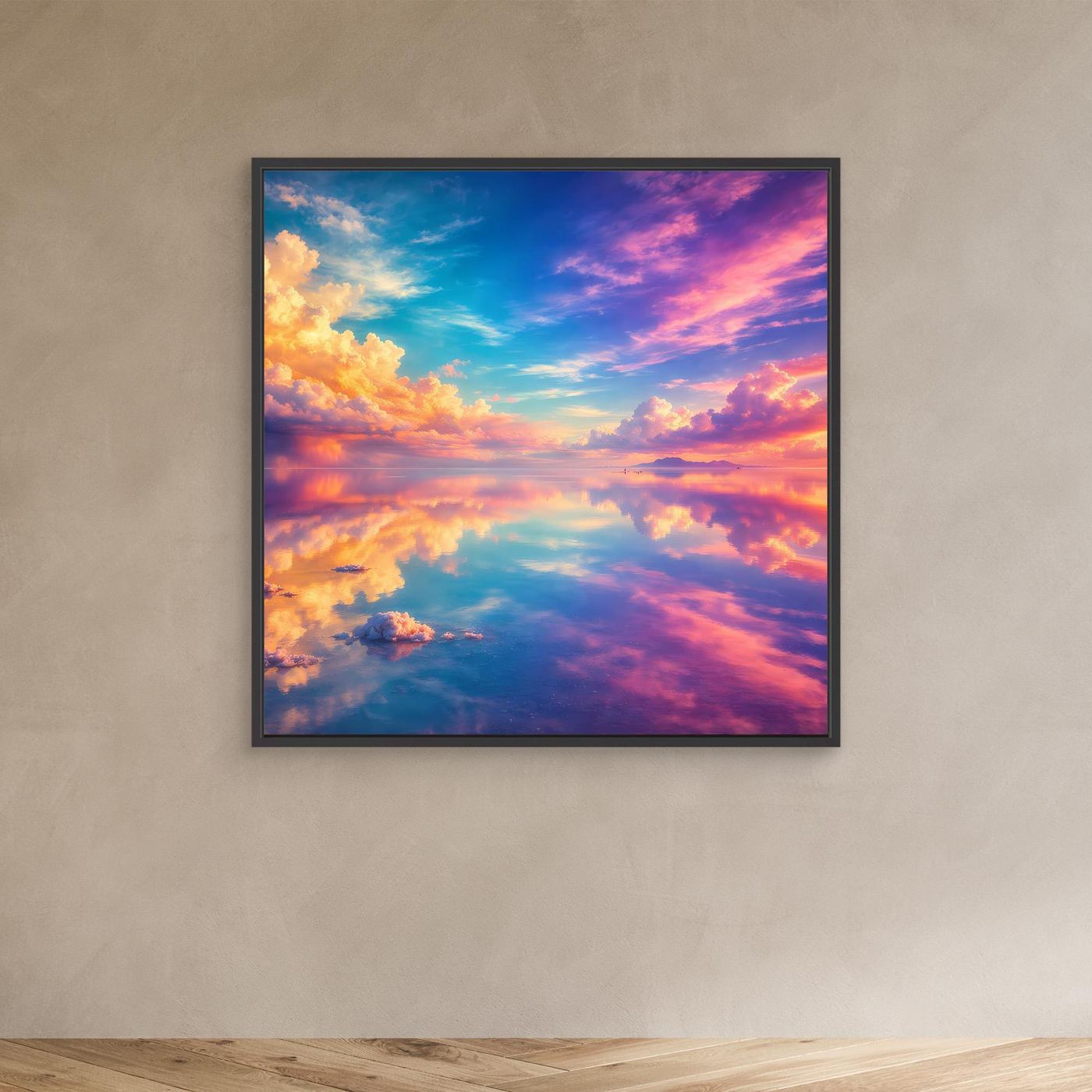 Leinwandbild Magischer Salzsee | Abstraktes Himmel-Spiegelungs Wandbild auf echtem Holzkeilrahmen